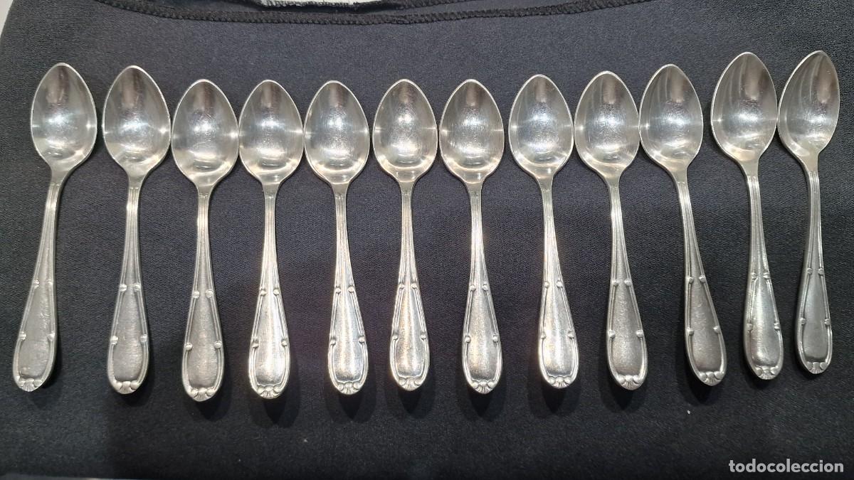 Antig&uuml;edades: Lote 12 cucharillas cafe El Gallo 40 alpaca ba&ntilde;o plata
