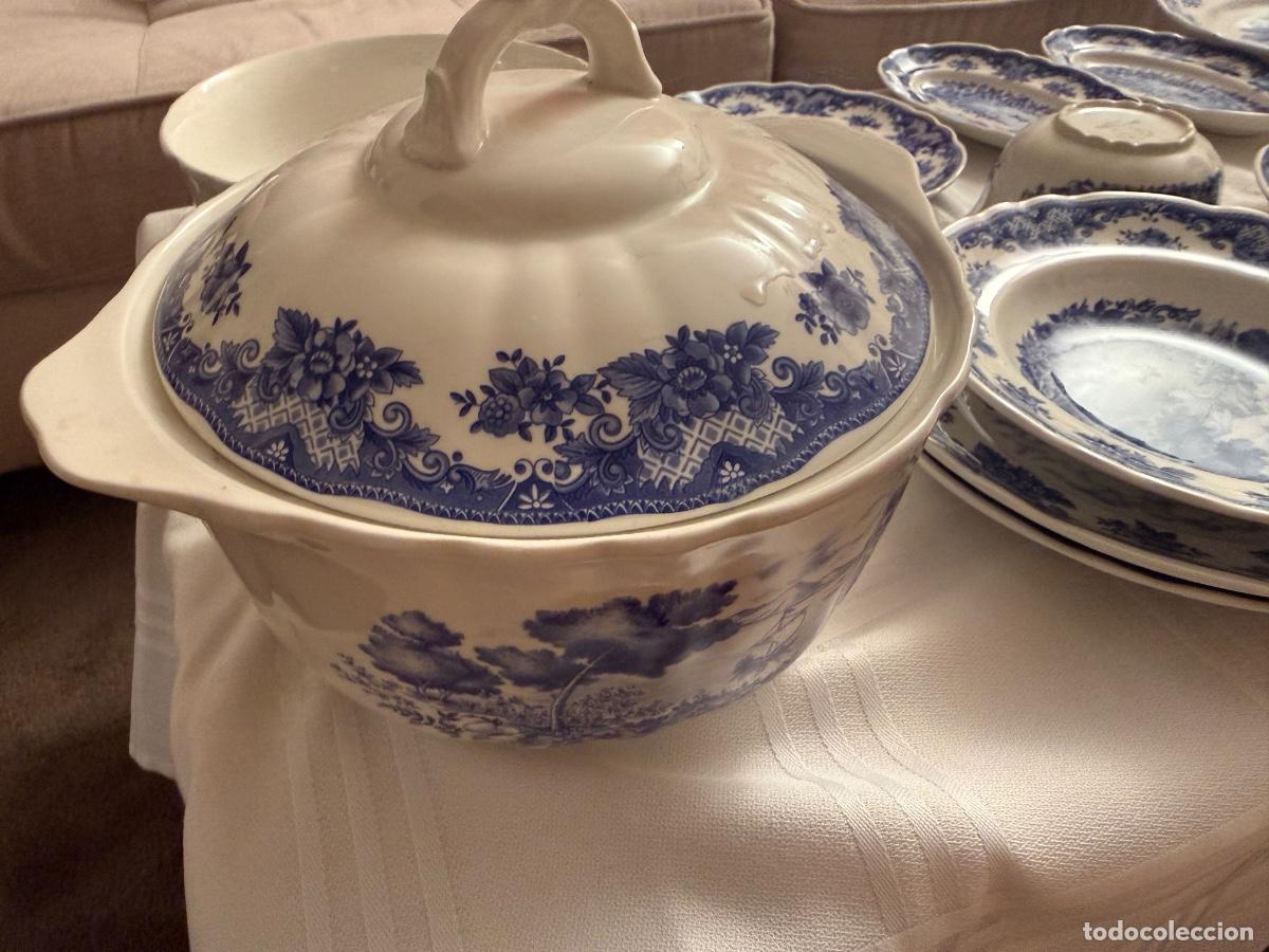 Antig&uuml;edades: Vajilla Pontesa Santa Clara 57 piezas Azul blanca nueva