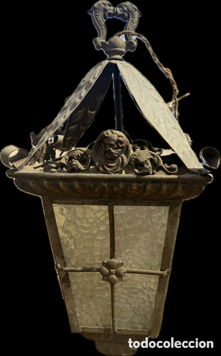 Antig&uuml;edades: farol antiguo de bronce modernista