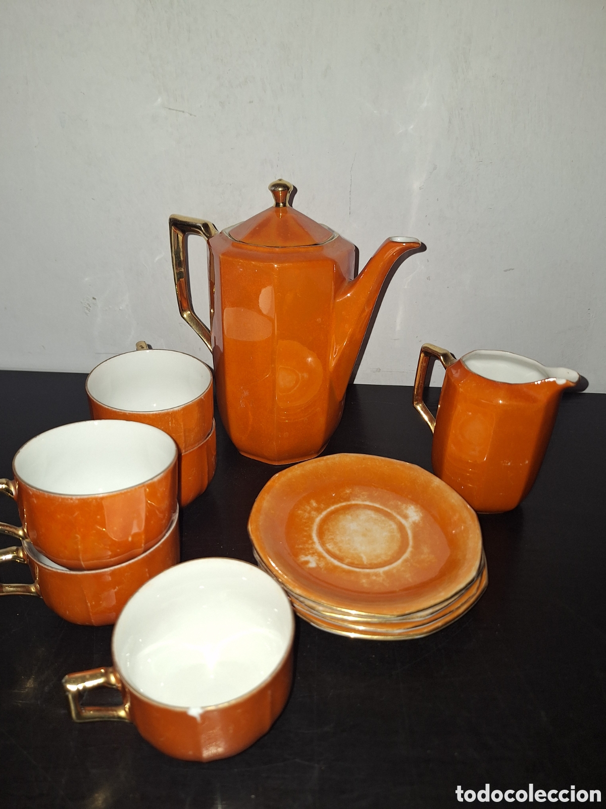 Oggetti Antichi: Juego de caf&eacute; naranja y dorado a&ntilde;o70