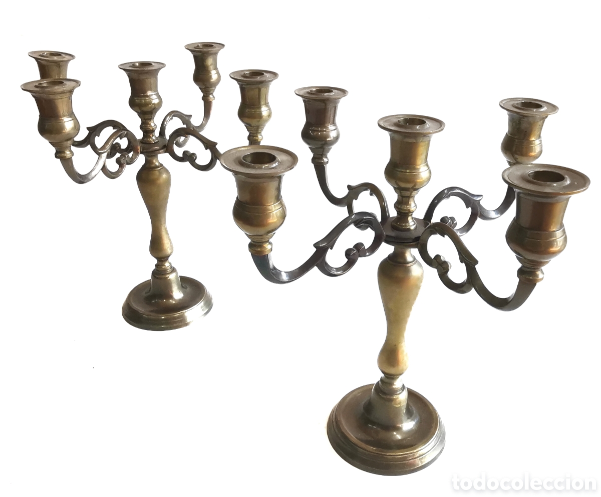 Antiguidades: CANDELABROS DE BRONCE CON UN DISE&Ntilde;O ROBUSTO, PESADO Y ELEGANTE