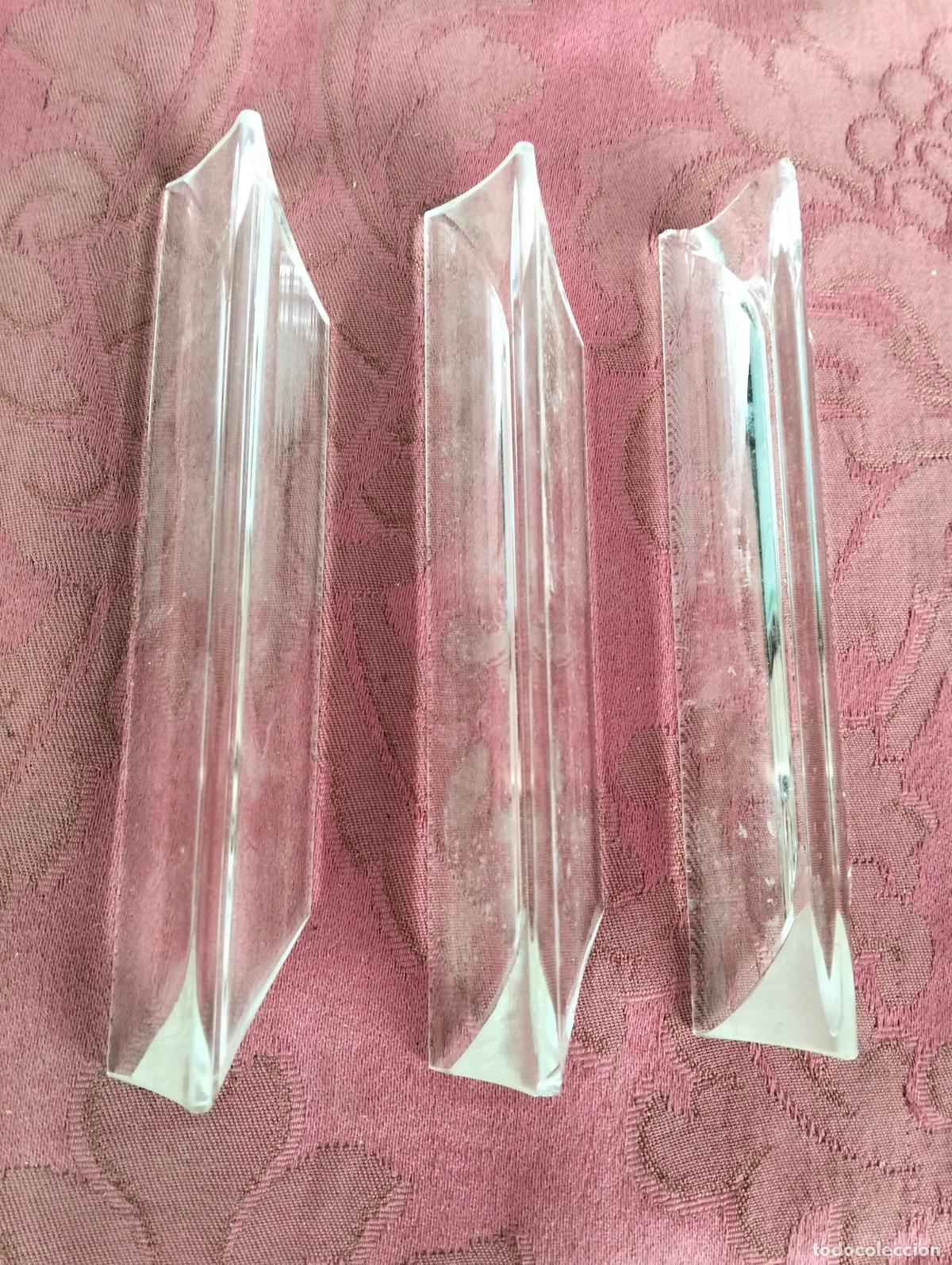 Antiques: L&aacute;grimas de cristal lote 3 para l&aacute;mpara antigua vintage recambio repuesto tubo varilla 15cm