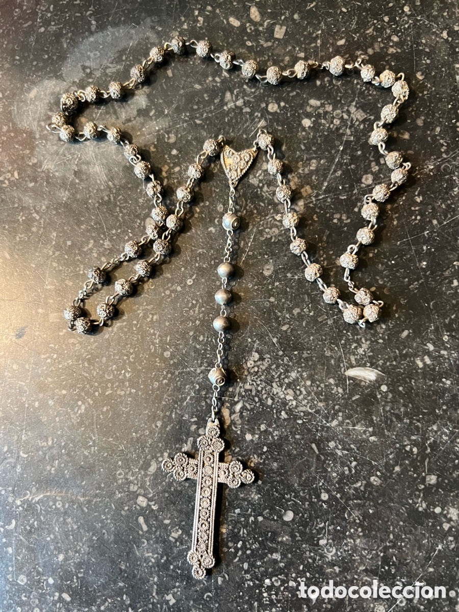 Antig&uuml;edades: Precioso rosario plata filigrana