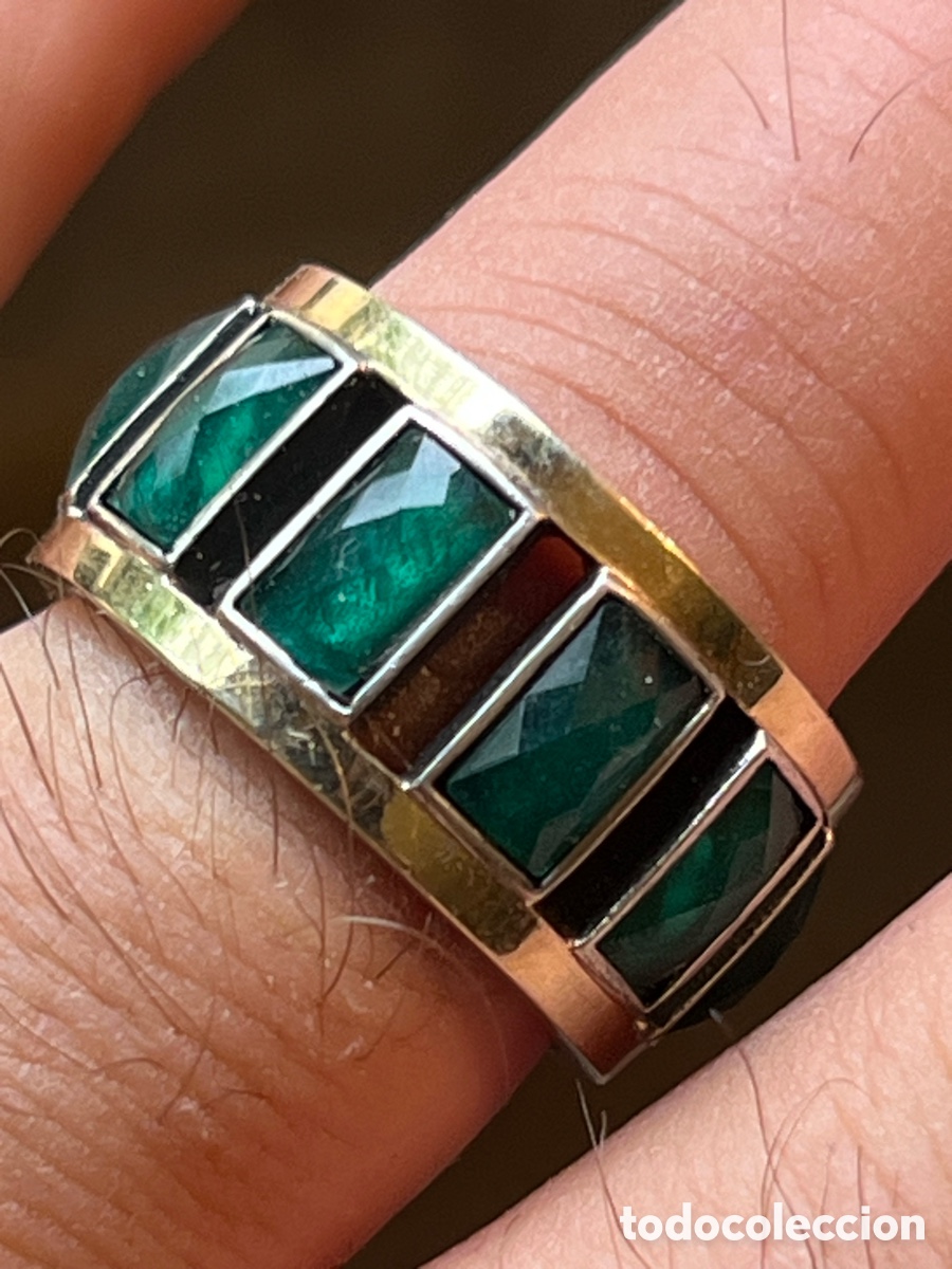 Antig&uuml;edades: Precioso anillo P&eacute;kan plata 925 oro y piedras