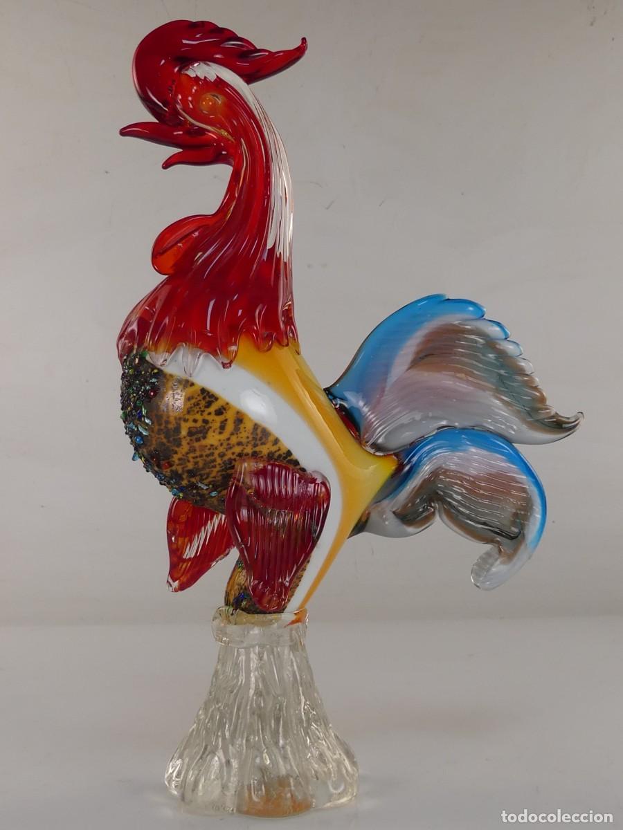 Antiquit&eacute;s: PRECIOSA FIGURA DE GALLO HECHA CON CRISTAL DE MURANO BONITOS COLORES