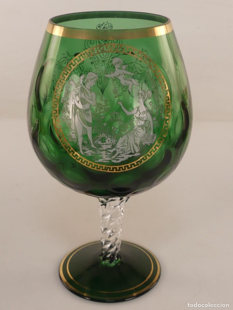 Antiguidades: VASO GRANDE O FLORERO CRISTAL VERDE DECORADO CON DORADO