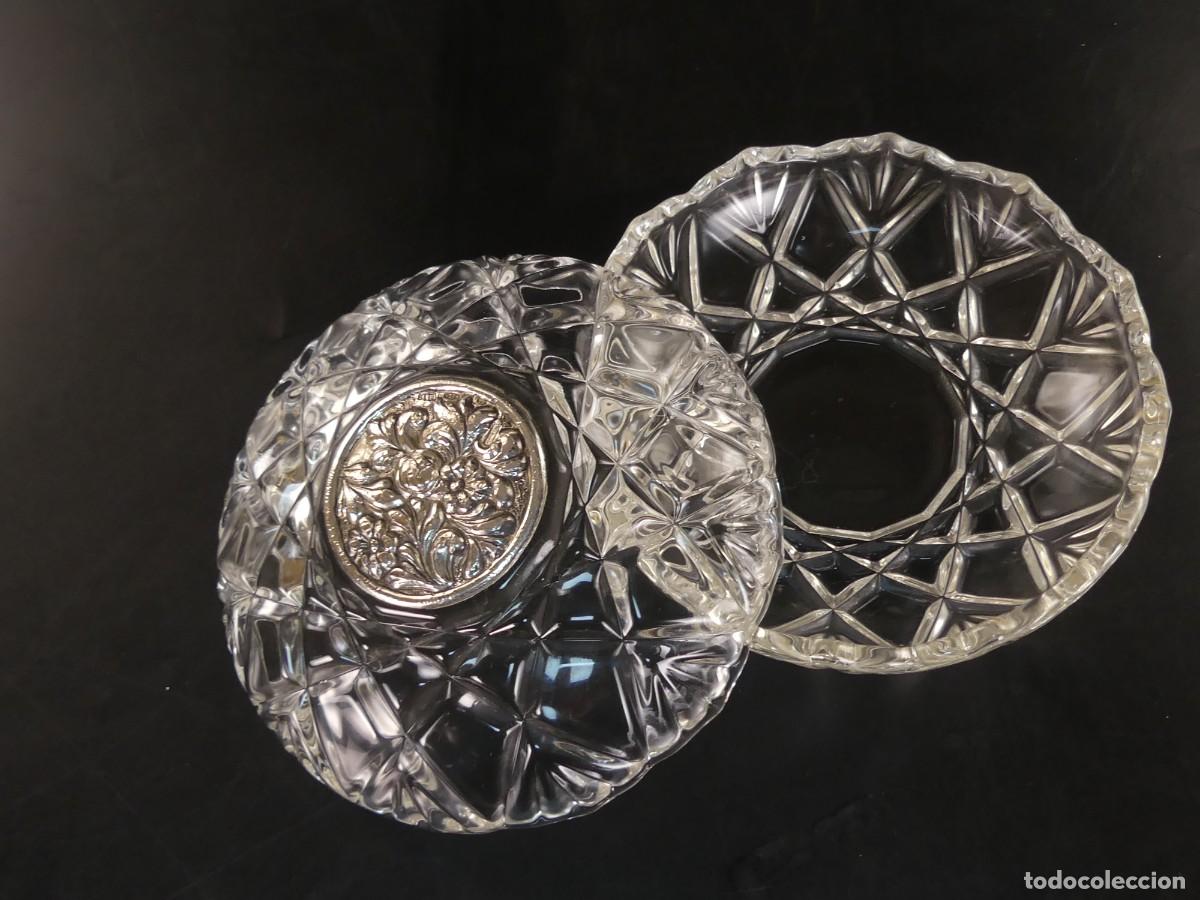 Oggetti Antichi: BOMBONERA O AZUCARERO DE CRISTAL PRECIOSO DISE&Ntilde;O TAPA DECORADA CON PLATA 925