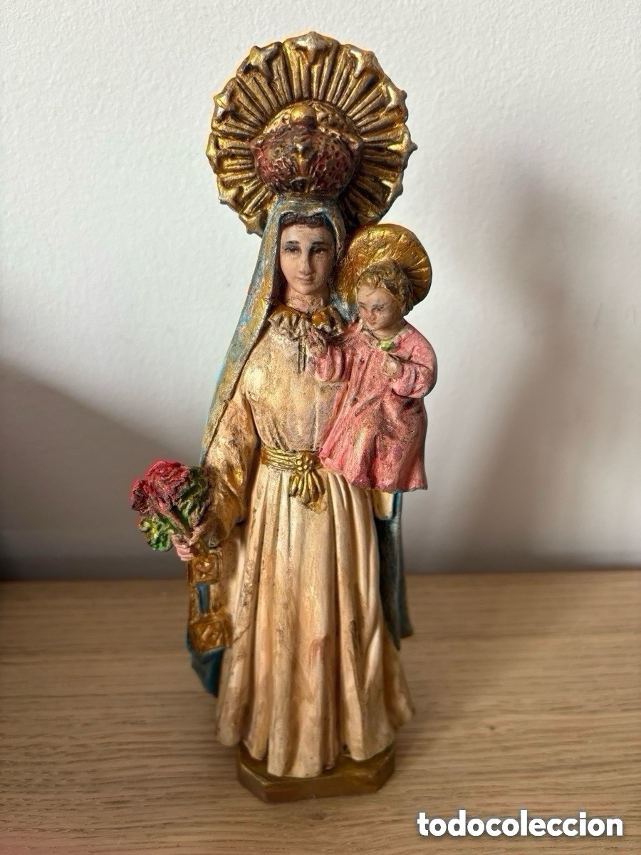 Antiques: Talla Virgen del Carmen, estuco policromado (A19)