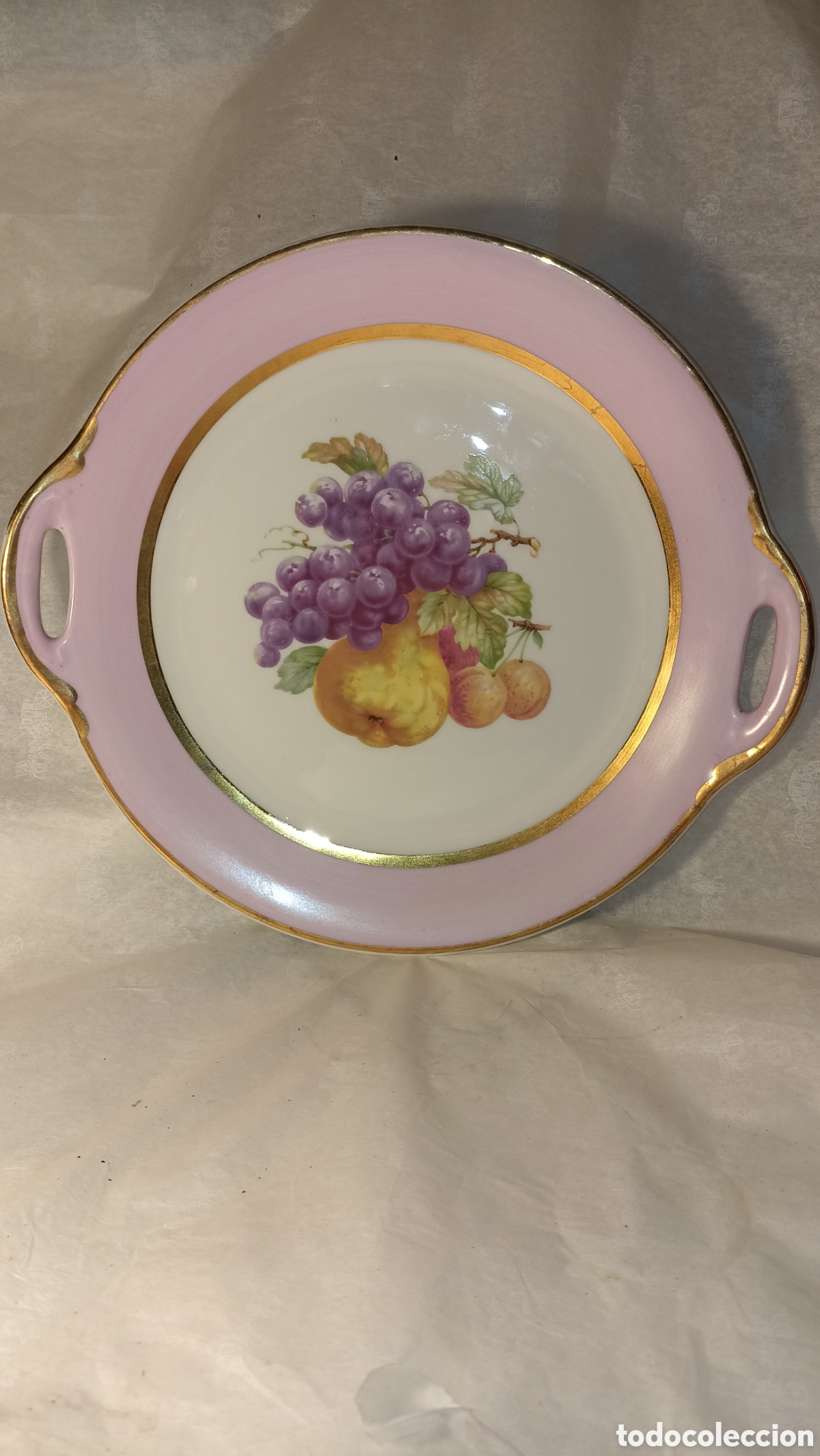 Antiguidades: Bandeja de Porcelana Vintage Pintada a Mano - Firma Lizariturri (26 cm)