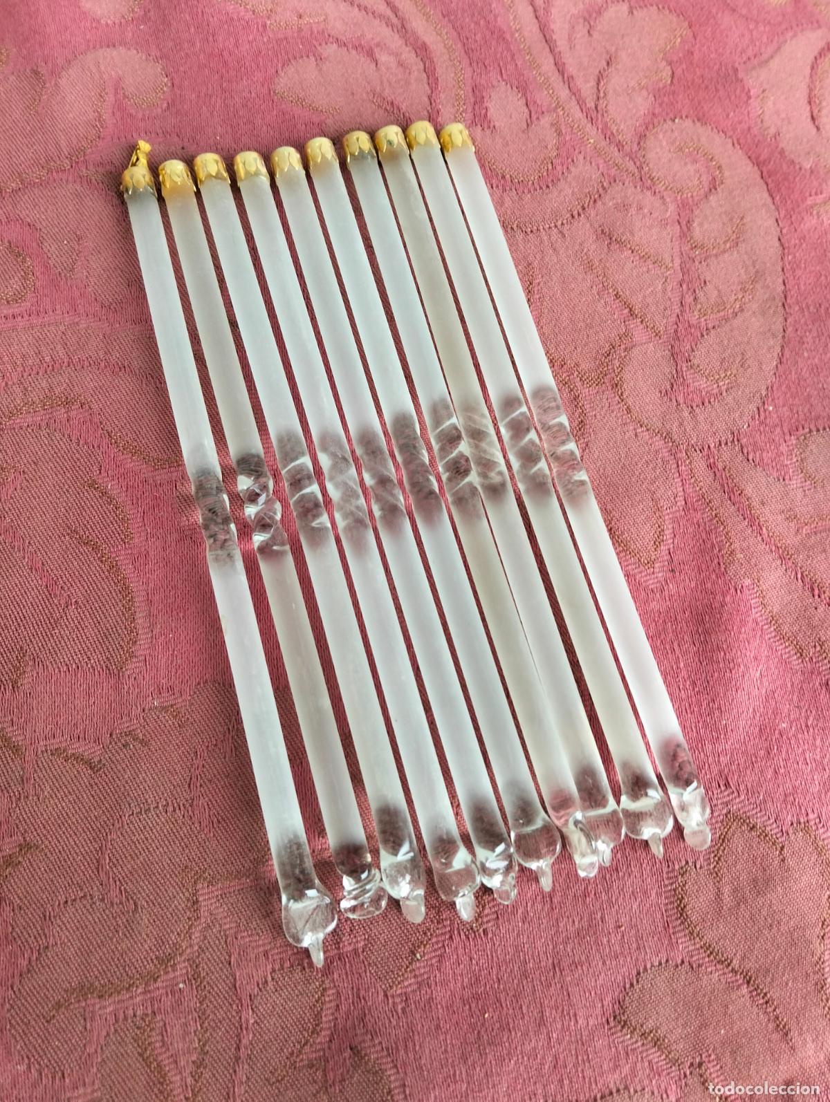 Antiques: L&aacute;grimas de cristal lote 10 para l&aacute;mpara antigua vintage recambio repuesto tubo varilla 15cm
