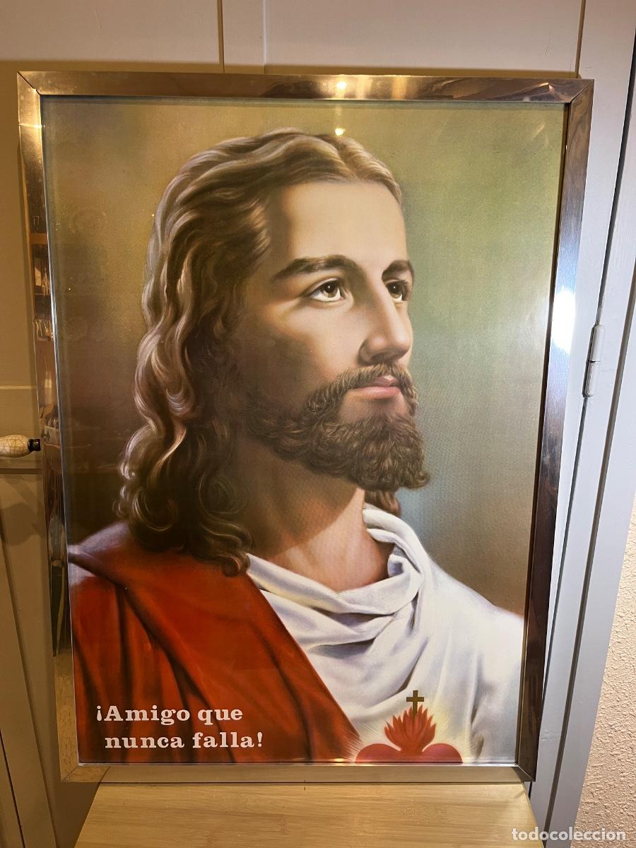 Antig&uuml;edades: Sagrado Coraz&oacute;n de Jes&uacute;s amigo que nunca falla cuadro religioso vintage l&aacute;mina enmarcada retro