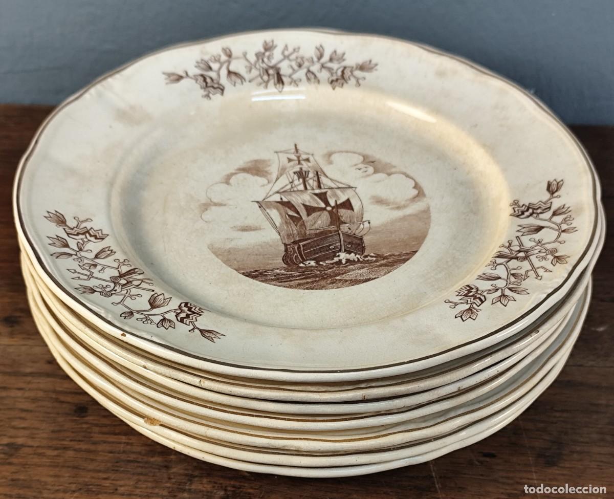 Antiques: 7 PLATOS PLANOS CER&Aacute;MICA DE OVIEDO, PRINCIPIOS DEL SIGLO XX