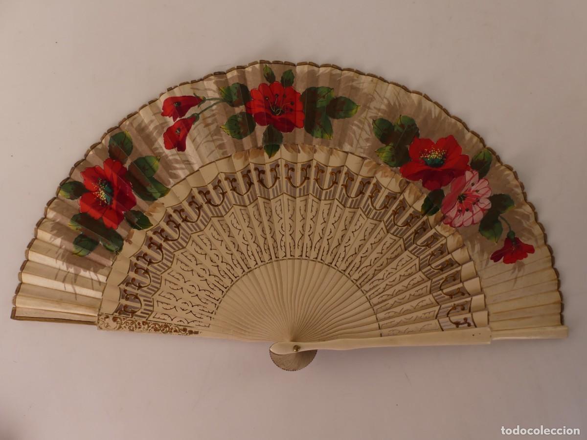 Antiques: PRECIOSO ABANICO DECORADO A MANO DISE&Ntilde;O FLORAL OBJETO DE COLECCI&Oacute;N