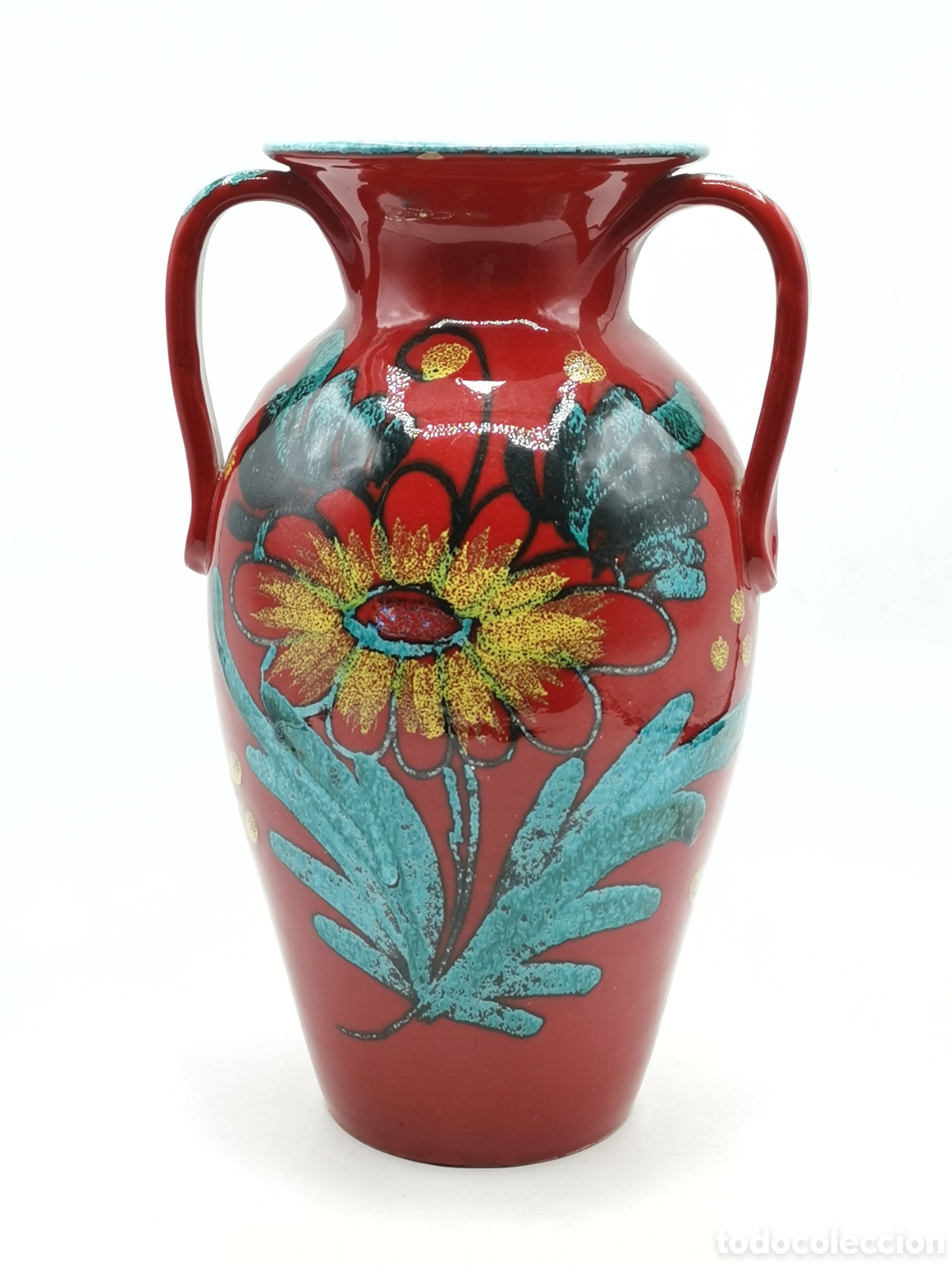 Antiquit&eacute;s: JARR&Oacute;N ANTIGUO ITALY DE CER&Aacute;MICA ESMALTADA CON MOTIVOS FLORALES
