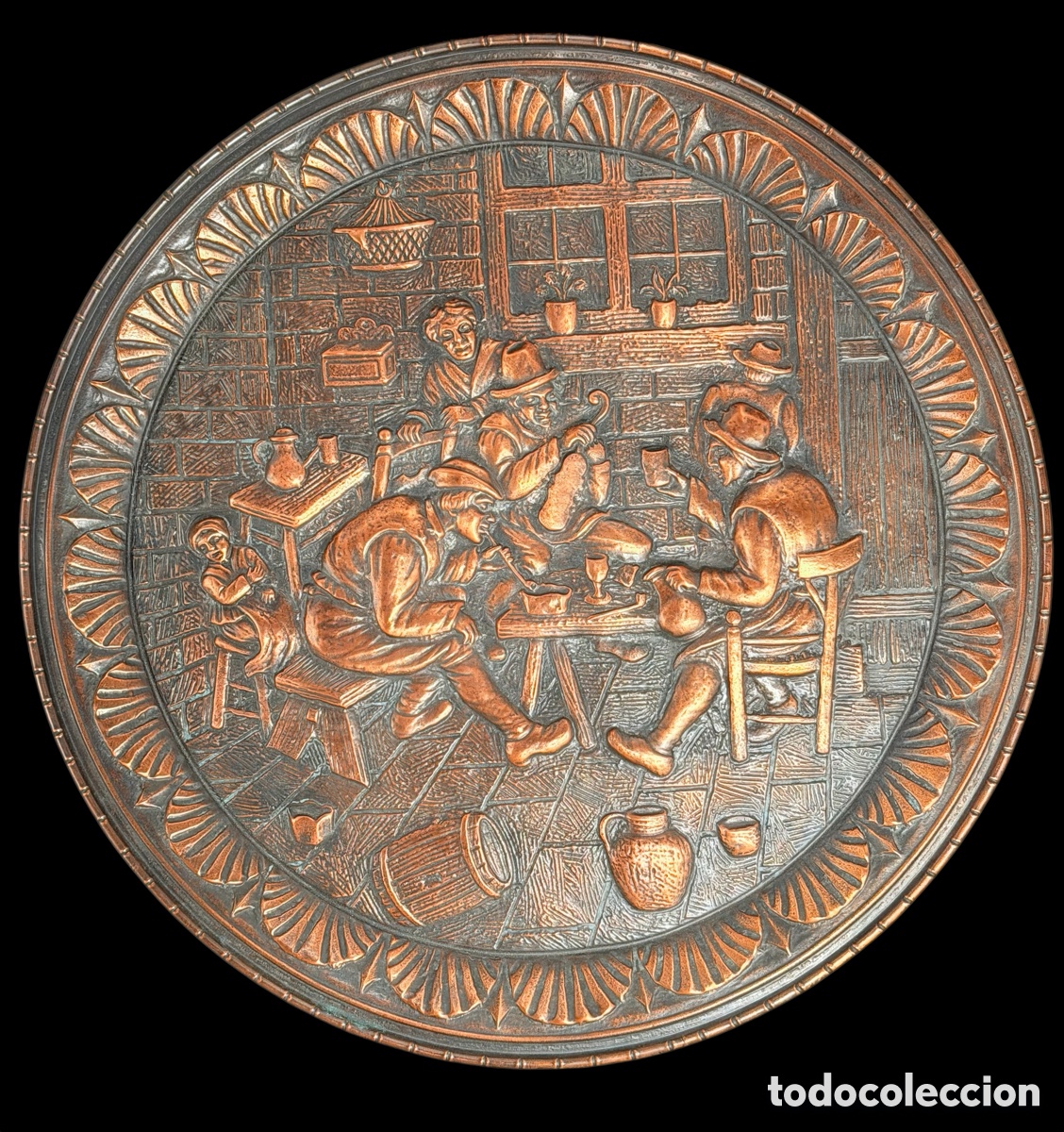 Antiquit&eacute;s: Gran Relieve de Cobre Antigua Bodega. Escena Costumbrista
