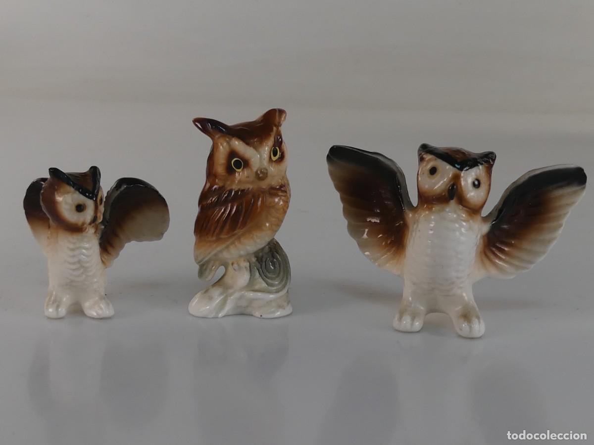 Antiquit&eacute;s: 3 FIGURAS DE MINIATURAS BUHOS DE PORCELANA