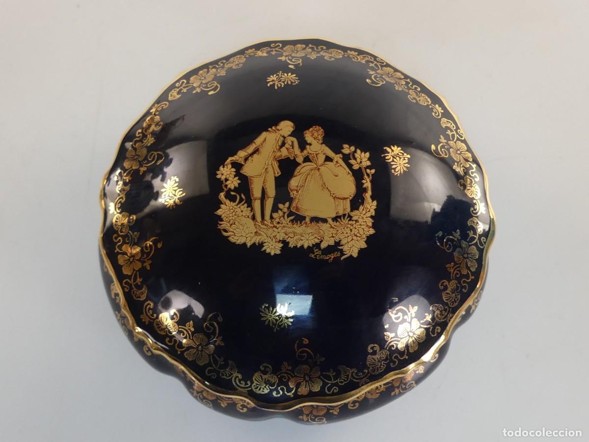 Antiques: CAJA JOYERO DE PORCELANA FRANCESA DE LIMOGES AZUL COBALTO Y DORADO