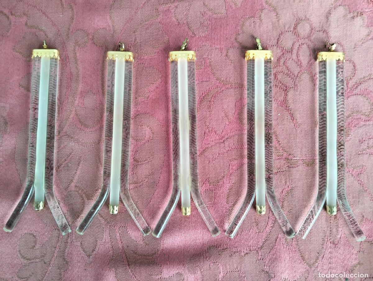 Antiques: L&aacute;grimas de cristal lote 5u para l&aacute;mpara antigua vintage recambio repuesto l&aacute;grima tubo varilla 13cm