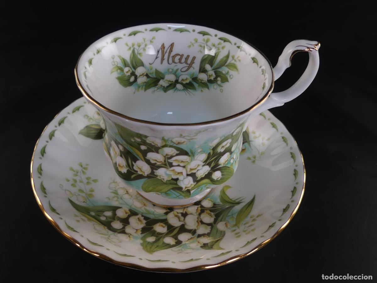 Antiques: PRECIOSA TAZA Y PLATO DE PORCELANA ROYAL ALBERT SERIE FLOWER OF THE MONTH -MES DE MAYO