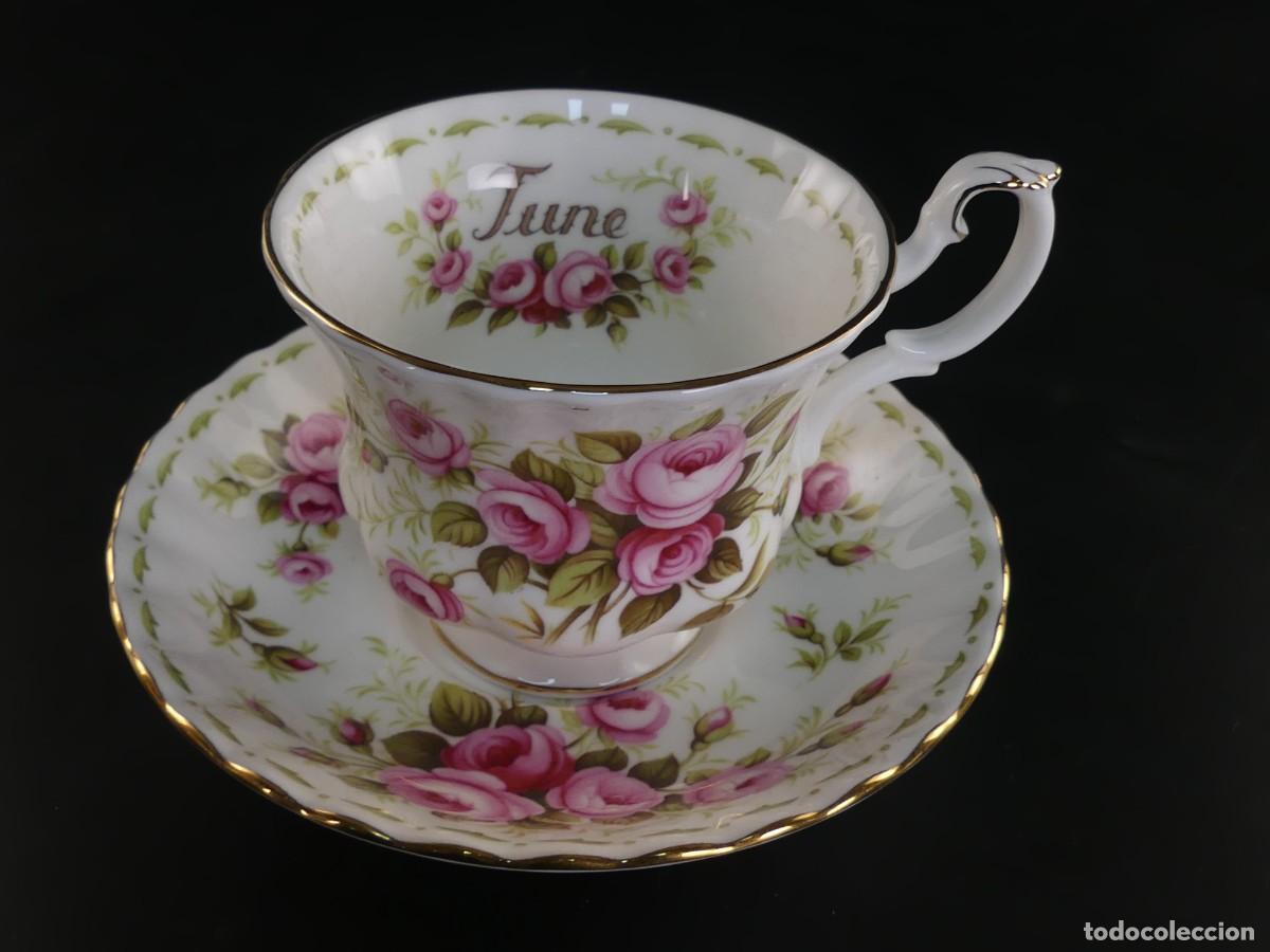 Oggetti Antichi: PRECIOSA TAZA Y PLATO DE PORCELANA ROYAL ALBERT SERIE FLOWER OF THE MONTH MES DE JUNIO