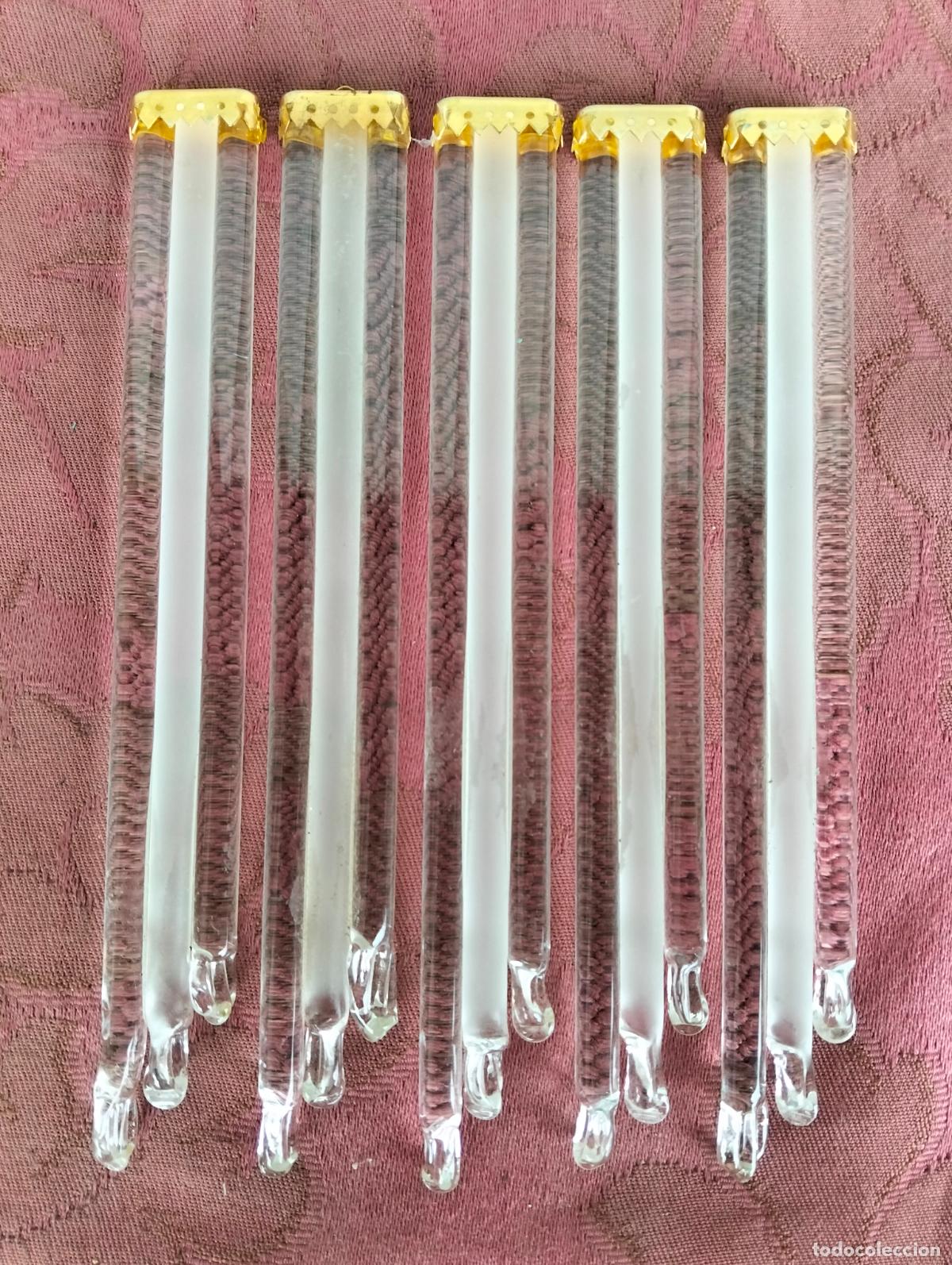 Antiques: L&aacute;grimas de cristal lote 5 para l&aacute;mpara antigua vintage recambio repuesto tubo varilla 15cm