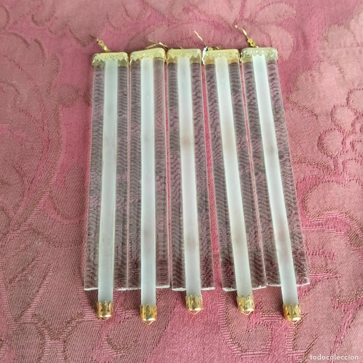 Antiques: L&aacute;grimas de cristal lote 5 para l&aacute;mpara antigua vintage recambio repuesto tubo varilla 13cm