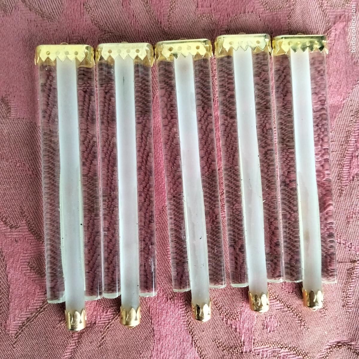 Antiques: L&aacute;grimas de cristal lote 5 para l&aacute;mpara antigua vintage recambio repuesto tubo varilla 9cm