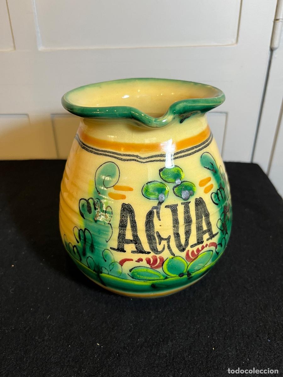 Antiques: Jarra agua cer&aacute;mica Talavera Puente del Arzobispo esmaltada pintada mano vintage r&uacute;stica