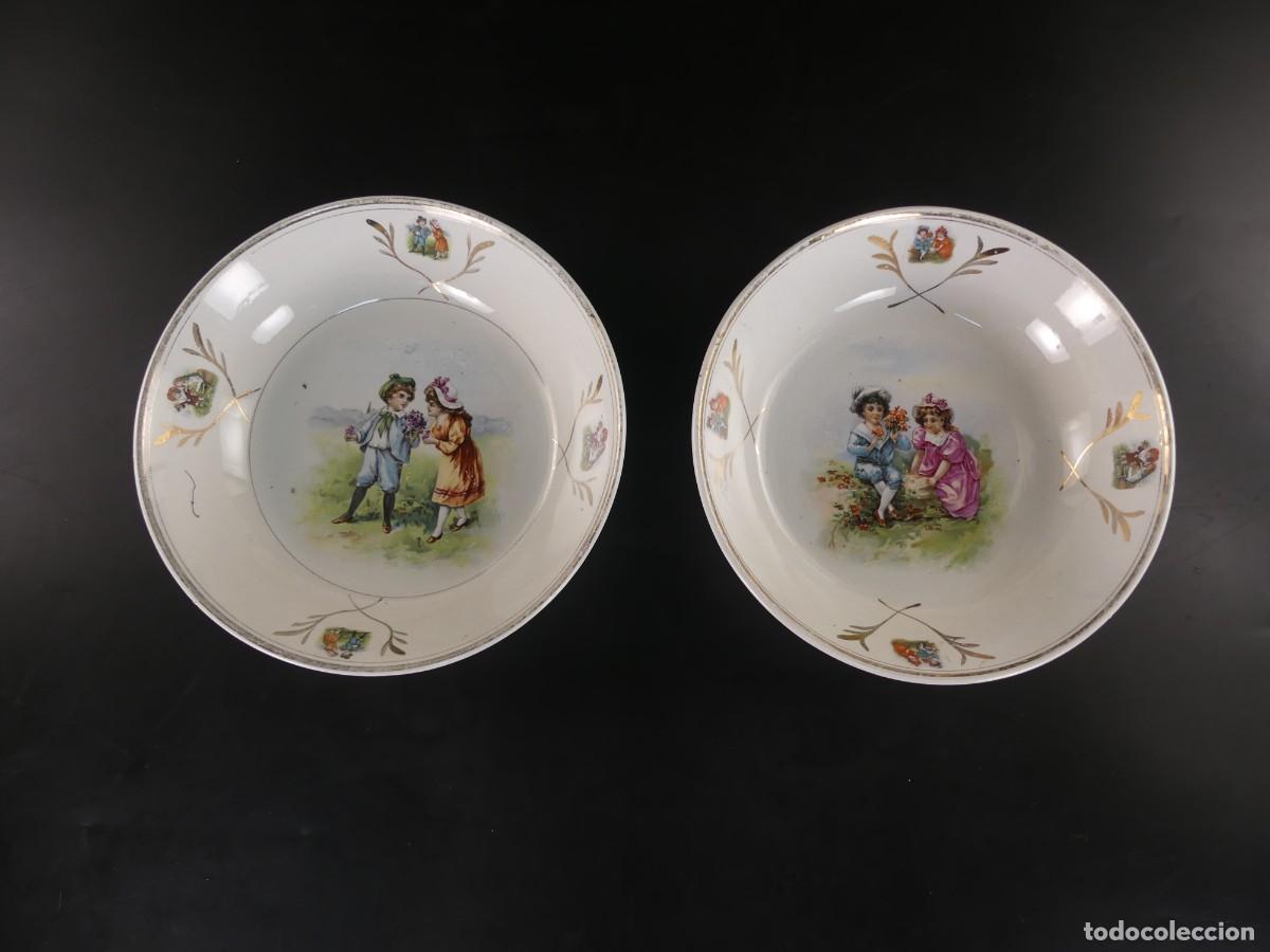 Antig&uuml;edades: JUEGO DE 2 PLATOS HONDOS DE PORCELANA