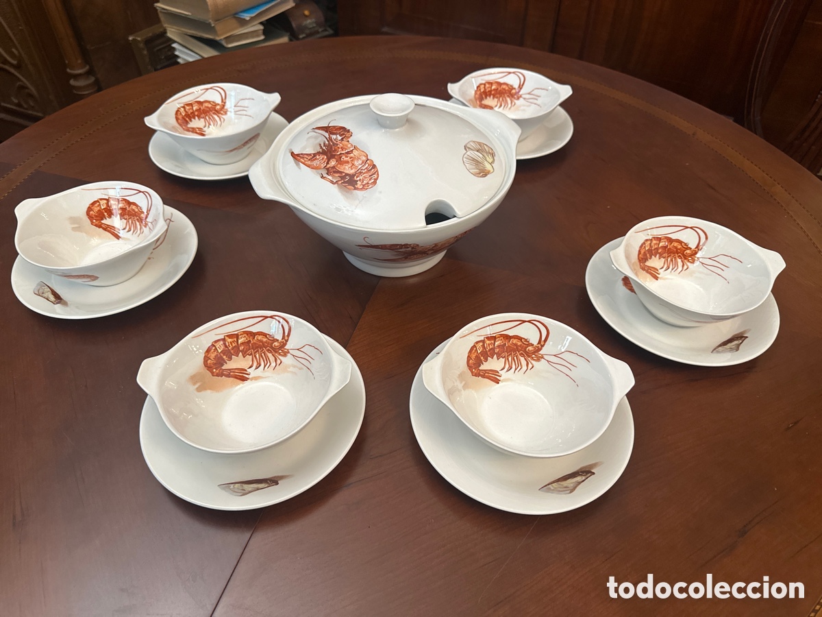 Antig&uuml;edades: PRECIOSO JUEGO PARA CONSOM&Eacute; DE MARISCO