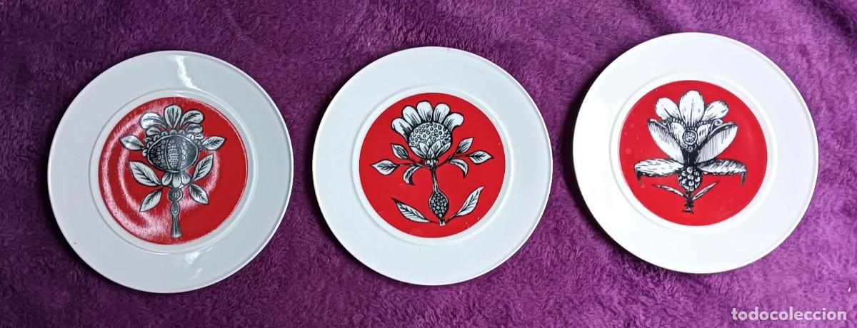 Antig&uuml;edades: Lote 3 platos Bidasoa modelo BID8 &ndash; Blanco y Negro sobre rojo &ndash; Vintage a&ntilde;os 80