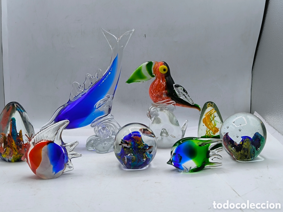 Antiguidades: Lote de Cristal Art&iacute;stico Soplado (Estilo Murano) - 8 Piezas