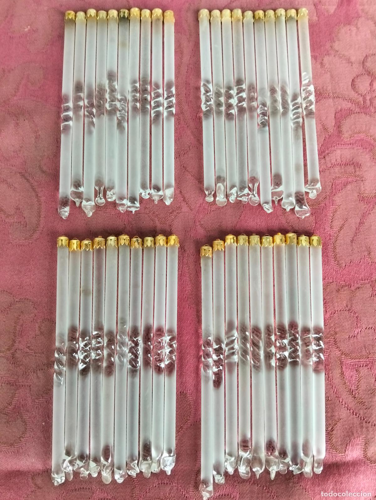 Antiquit&eacute;s: L&aacute;grimas de cristal lote 40 para l&aacute;mpara antigua vintage recambio repuesto tubo varilla 12cm