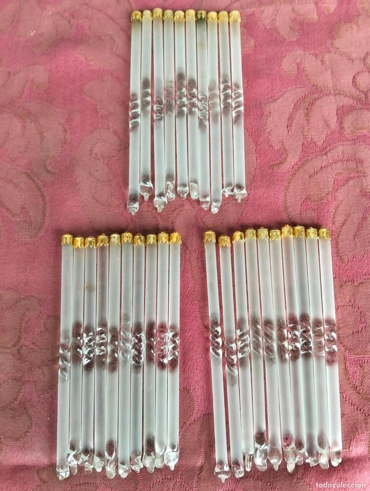 Antiques: L&aacute;grimas de cristal lote 30 para l&aacute;mpara antigua vintage recambio repuesto tubo varilla 12cm