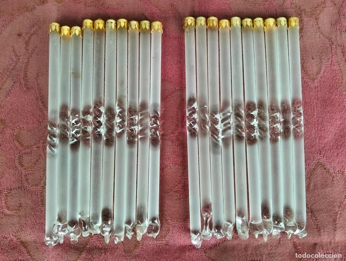 Antiques: L&aacute;grimas de cristal lote 20 para l&aacute;mpara antigua vintage recambio repuesto tubo varilla 12cm