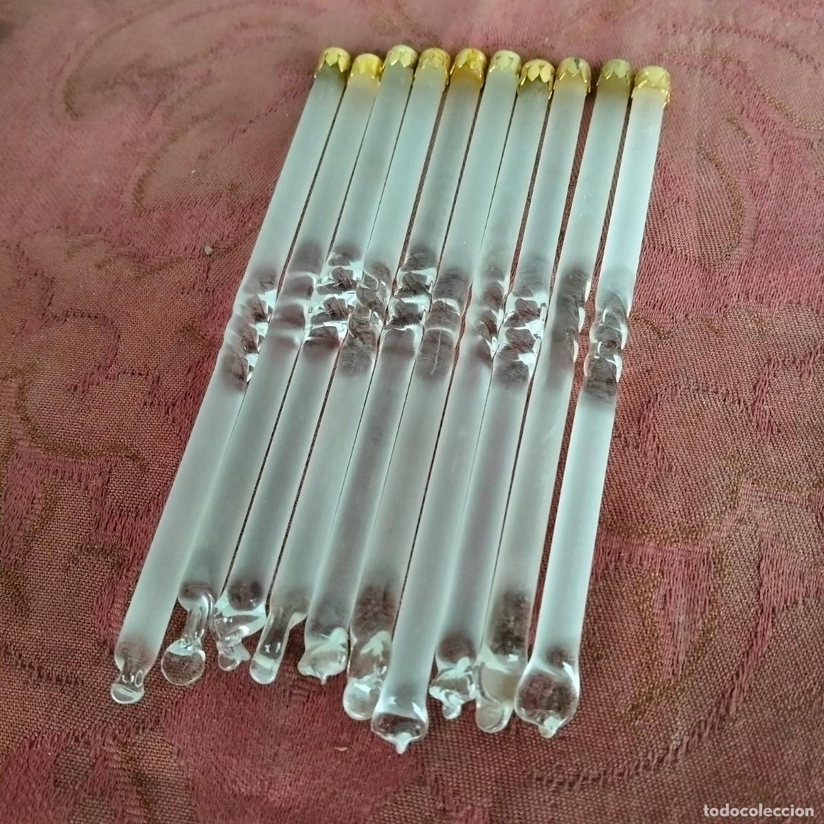 Antiques: L&aacute;grimas de cristal lote 10 para l&aacute;mpara antigua vintage recambio repuesto tubo varilla 12cm