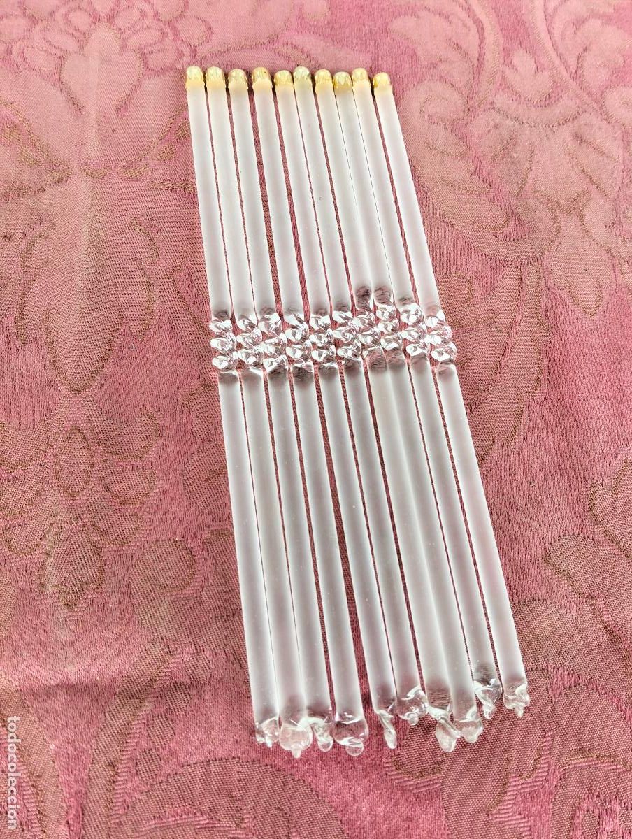 Antiquit&eacute;s: L&aacute;grimas de cristal lote 10 para l&aacute;mpara antigua vintage recambio repuesto tubo varilla 20cm