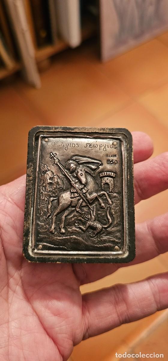 Antig&uuml;edades: Esoectacular icono ruso plata antiguo San Jorge