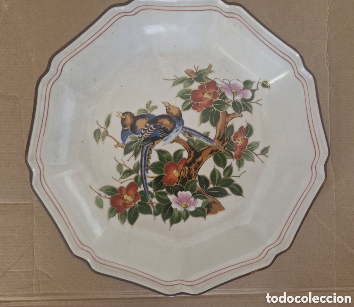 Antig&uuml;edades: ANTIGUO PLATO DE CERAMICA JAPONESA VIDRIADA CRAQUELADA CON PINTURA A MANO CON BORDES EN ORO - SELLO