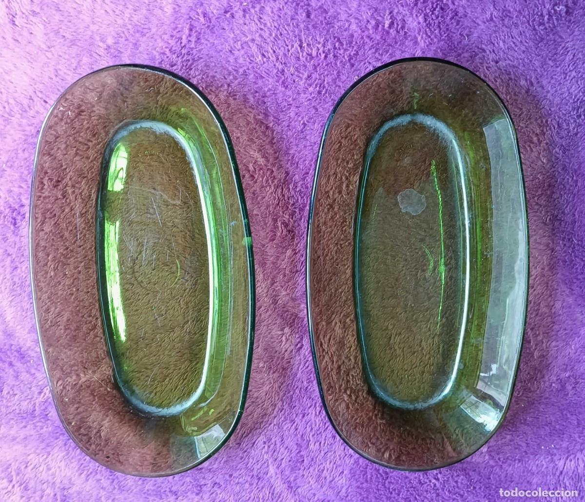 Antig&uuml;edades: Fuente ovalada Duralex vidrio verde vintage a&ntilde;os 70 &ndash; 21 cm