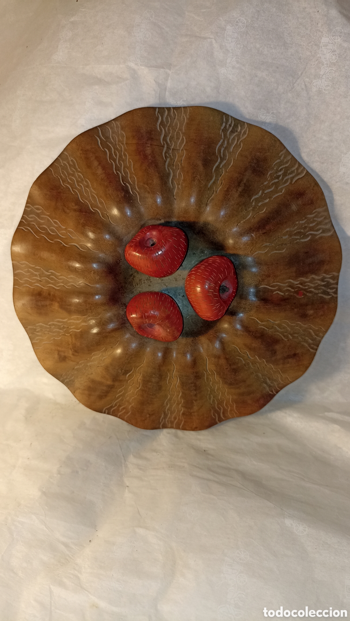 Antig&uuml;edades: Frutero Vintage Dan Karner (Paris-Barcelona) - Madera Tallada Mid-Century 23 cm