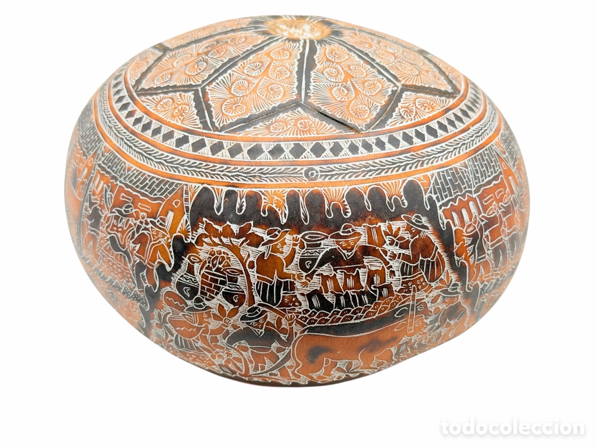 Antiquit&auml;ten: Antigua Calabaza de Relieves Artesanales