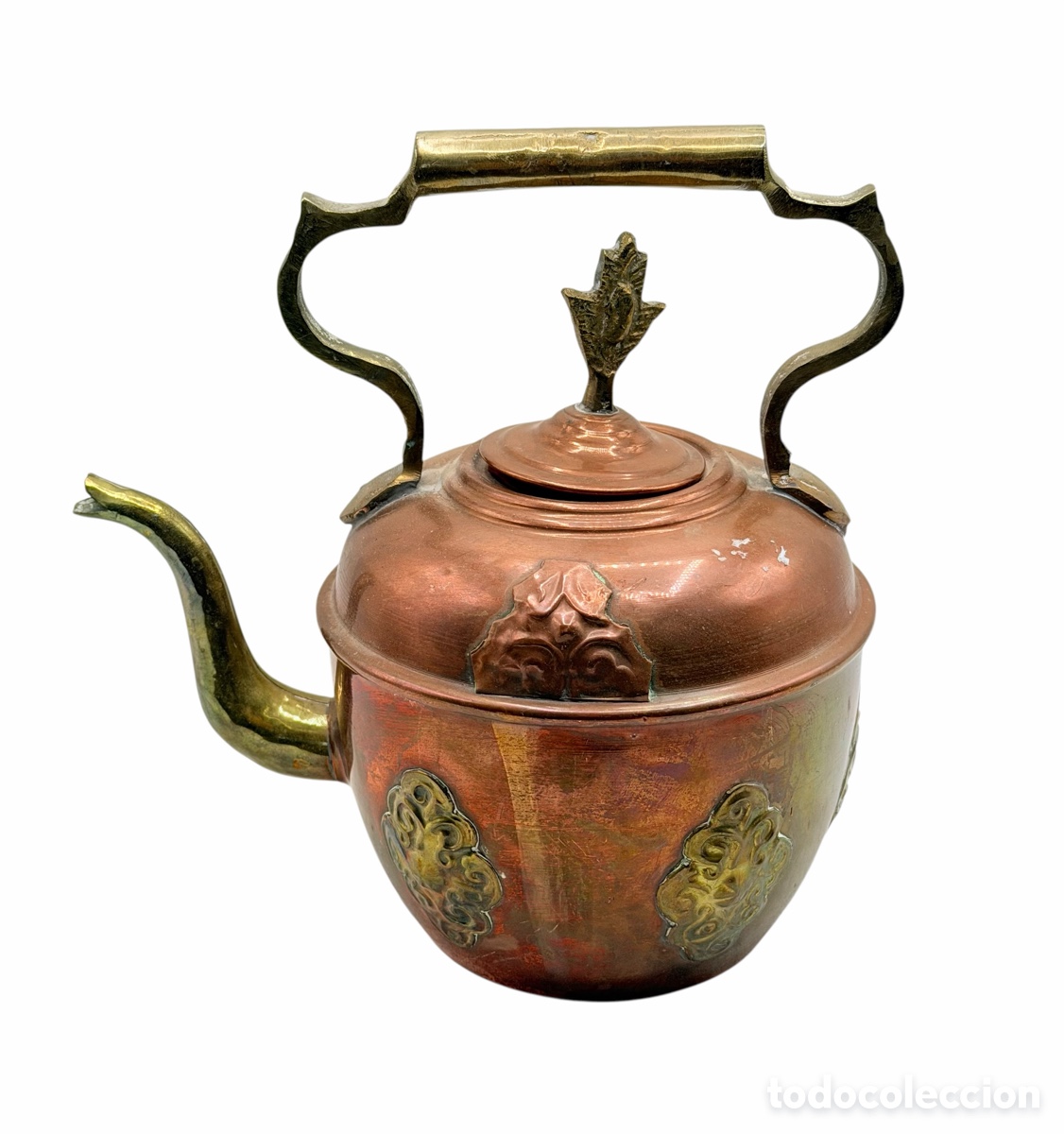 Antiques: Antigua Tetera de Cobre y Lat&oacute;n