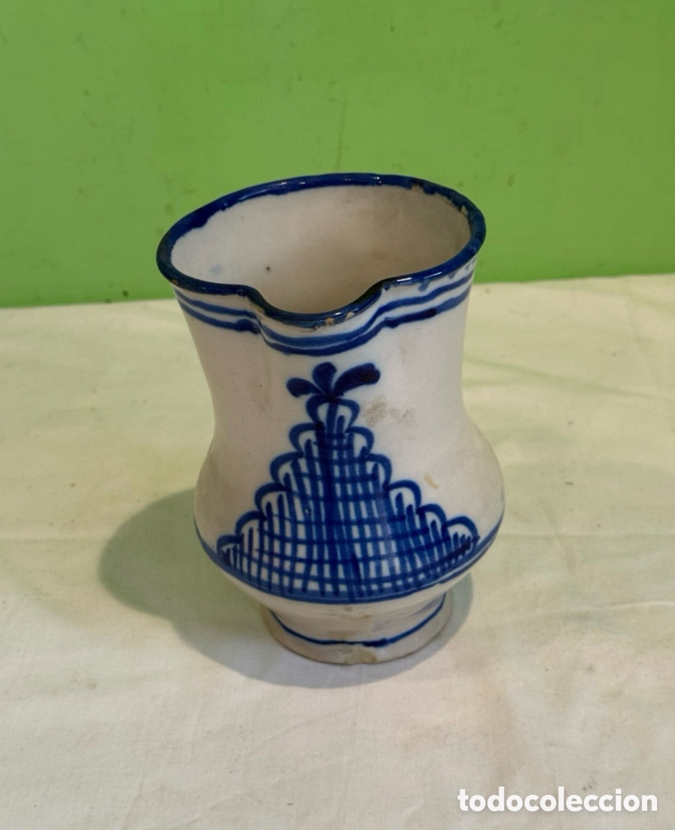 Antiquit&eacute;s: Jarra antigua cer&aacute;mica catalana siglo XIX esmaltada azul tradicional