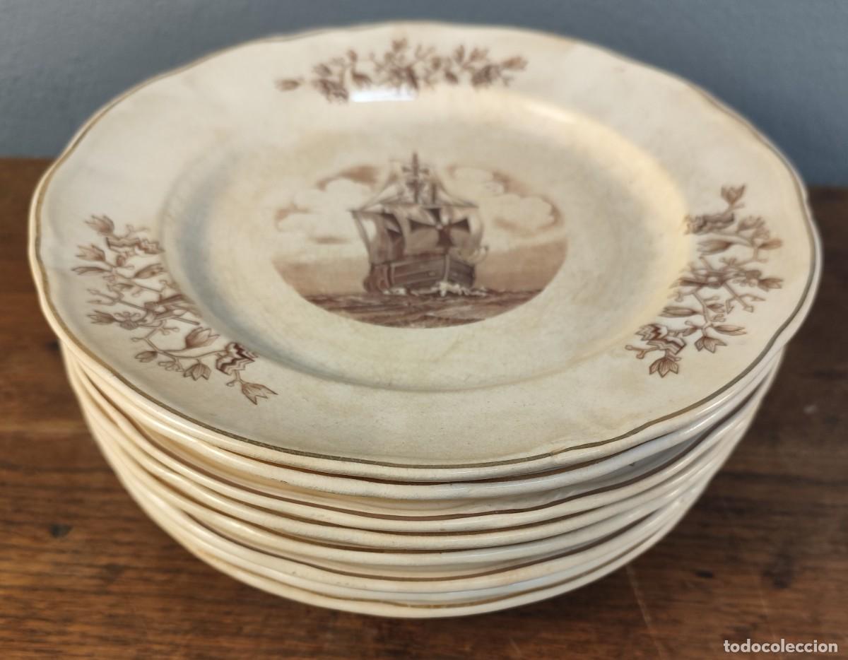 Antiques: 8 PLATOS PLANOS CER&Aacute;MICA DE OVIEDO, PRINCIPIOS DEL SIGLO XX