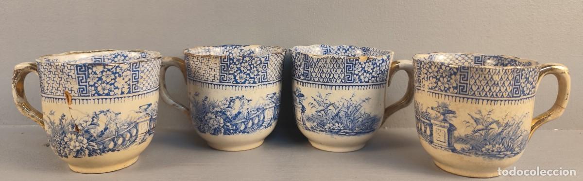 Antig&uuml;edades: 4 tazas de cer&aacute;mica siglo XIX