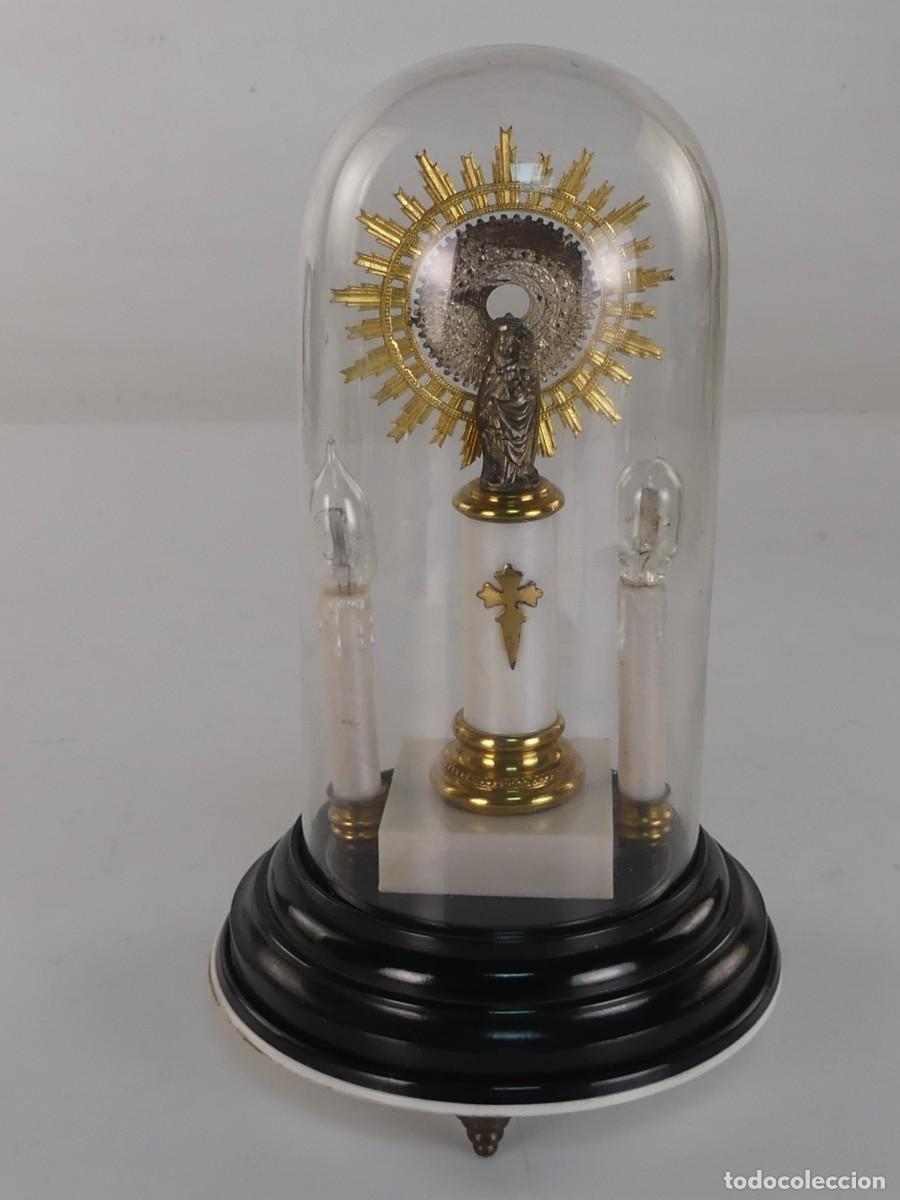Antiques: FIGURA DE VIRGEN DEL PILAR CON FANAL Y LUCES