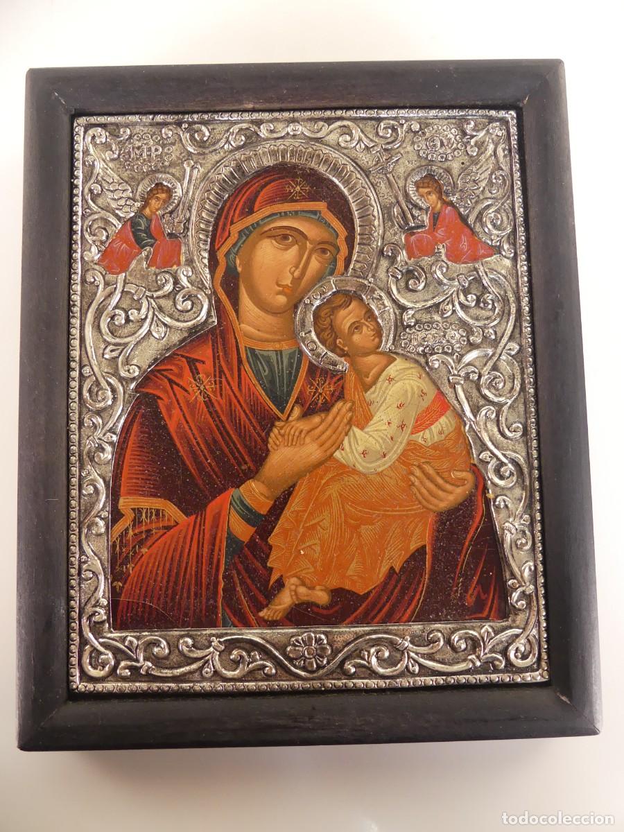 Antiguidades: IMAGEN RELIGIOSA ICONO DE PLATA 950 Y MADERA COPIA EXACTA DE EPOCA BIZANTINA