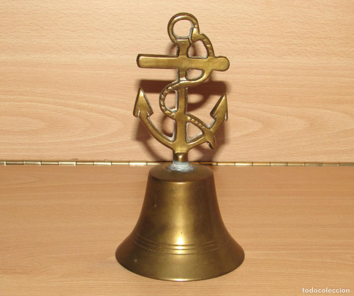 Antig&uuml;edades: Antigua campana llamador de mano bronce o lat&oacute;n ancla n&aacute;utica naval mar&iacute;tima