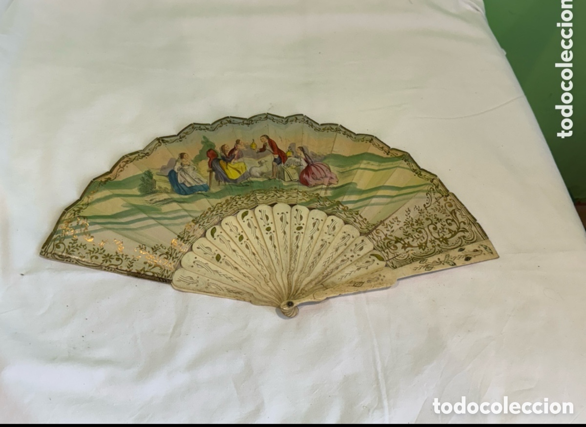 Antiques: Abanico isabelino siglo XIX doble cara pintado a mano antiguo